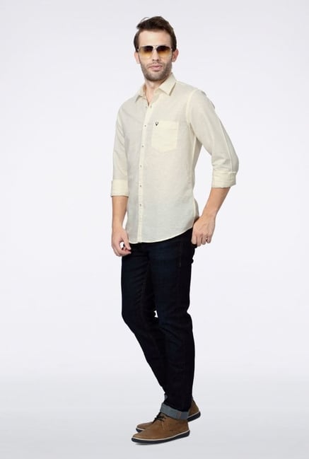 Allen Solly Cream Solid Casual Shirt Allen Solly Cream Solid Casual Shirt