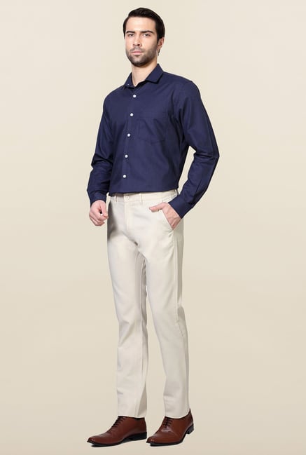 Allen Solly Cream Solid Cotton Trouser Allen Solly Cream Solid Cotton Trouser