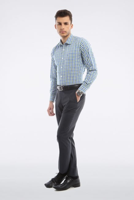 Peter England Blue Checks Slim fit Casual Shirt Peter England Blue Checks Slim fit Casual Shirt