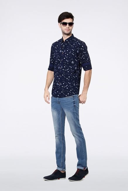 Allen Solly Navy Printed Casual Shirt Allen Solly Navy Printed Casual Shirt
