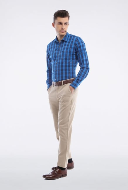 Peter England Blue Checks Slim fit Casual Shirt Peter England Blue Checks Slim fit Casual Shirt