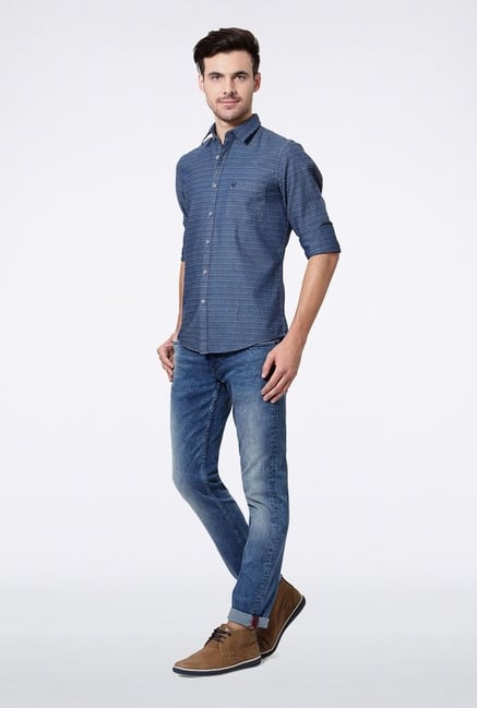 Allen Solly Blue Pin Striped Casual Shirt Allen Solly Blue Pin Striped Casual Shirt