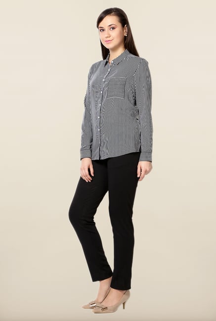 Allen Solly Black Striped Formal Shirt Allen Solly Black Striped Formal Shirt