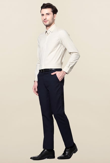 Peter England Cream Solid Formal Shirt Peter England Cream Solid Formal Shirt