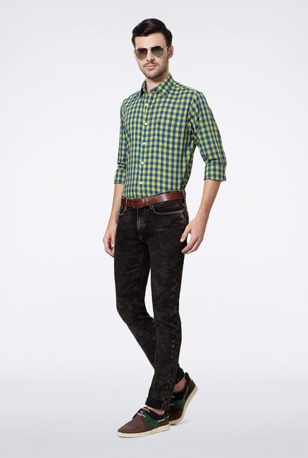 Allen Solly Yellow & Blue Checks Slim fit Casual Shirt Allen Solly Yellow & Blue Checks Slim fit Casual Shirt