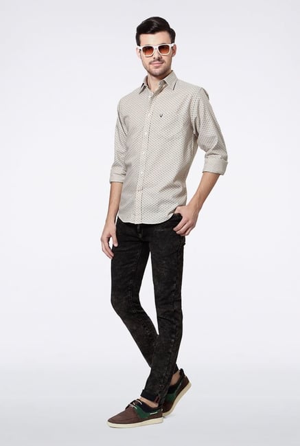 Allen Solly Beige Printed Slim Fit Casual Shirt Allen Solly Beige Printed Slim Fit Casual Shirt