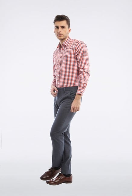 Peter England Orange & Navy Checks Slim fit Casual Shirt Peter England Orange & Navy Checks Slim fit Casual Shirt