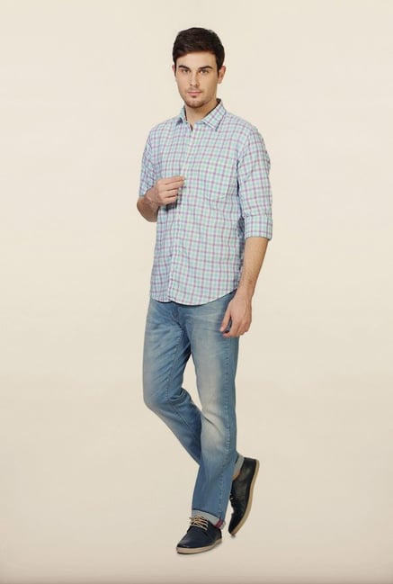 Peter England Blue Checks Slim fit Casual Shirt Peter England Blue Checks Slim fit Casual Shirt