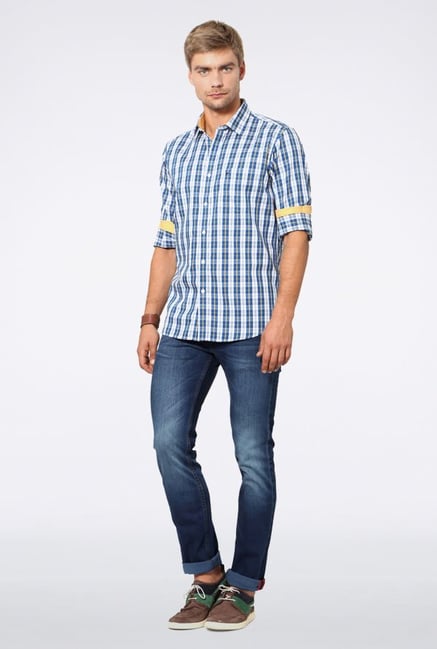 Allen Solly Blue & White Checks Casual Shirt Allen Solly Blue & White Checks Casual Shirt