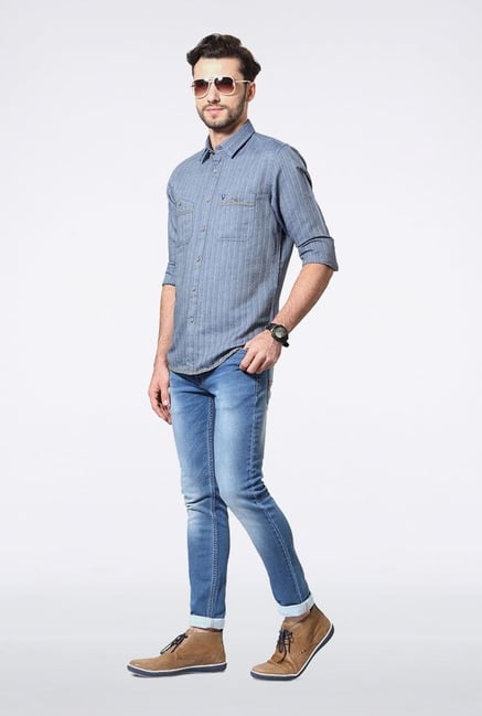 Allen Solly Blue Pin Striped Casual Shirt Allen Solly Blue Pin Striped Casual Shirt