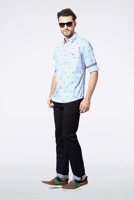 Allen Solly Sky Blue Printed Casual Shirt Allen Solly Sky Blue Printed Casual Shirt