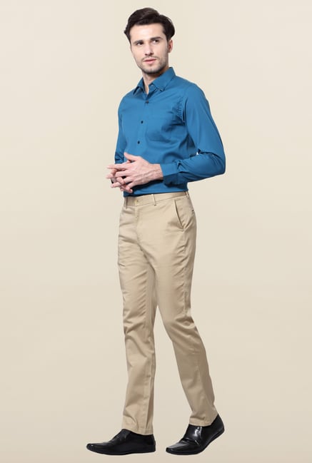 Peter England Khaki Solid Cotton Trouser Peter England Khaki Solid Cotton Trouser