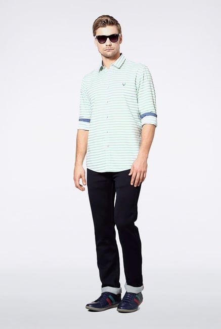 Allen Solly Green Striped Casual Shirt Allen Solly Green Striped Casual Shirt