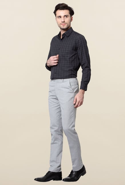 Peter England Grey Slim Fit Mid Rise Trouser Peter England Grey Slim Fit Mid Rise Trouser
