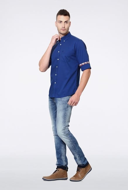 Allen Solly Blue Solid Casual Shirt Allen Solly Blue Solid Casual Shirt