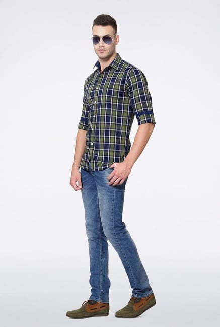 Allen Solly Green & Navy Checks Slim fit Casual Shirt Allen Solly Green & Navy Checks Slim fit Casual Shirt