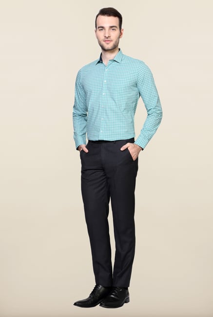 Peter England Navy Solid Slim Fit Trouser Peter England Navy Solid Slim Fit Trouser