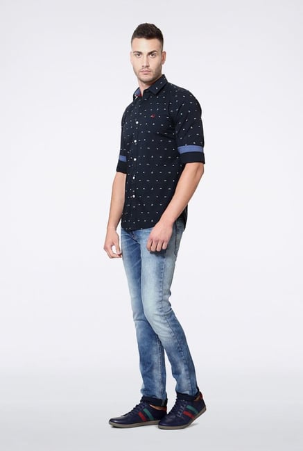 Allen Solly Navy Printed Casual Shirt Allen Solly Navy Printed Casual Shirt