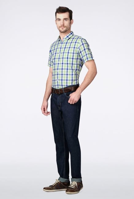 Peter England Green & Blue Checks Slim fit Casual Shirt Peter England Green & Blue Checks Slim fit Casual Shirt