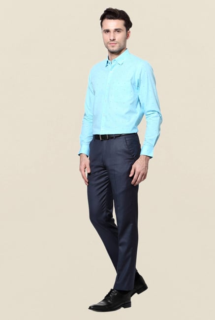 Peter England Blue Solid Slim Fit Trouser Peter England Blue Solid Slim Fit Trouser