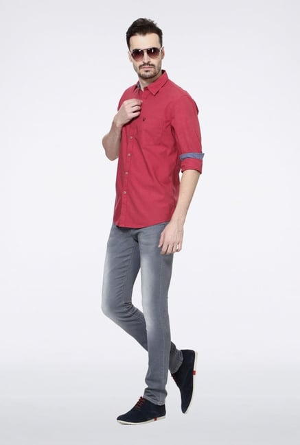Allen Solly Red Solid Casual Shirt Allen Solly Red Solid Casual Shirt