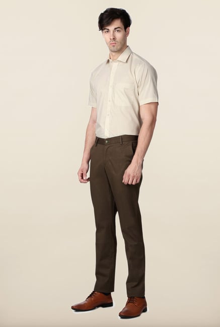 Peter England Brown Solid Slim Fit Trouser Peter England Brown Solid Slim Fit Trouser