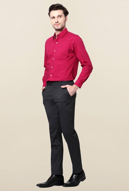 Peter England Grey Solid Slim Fit Trouser Peter England Grey Solid Slim Fit Trouser