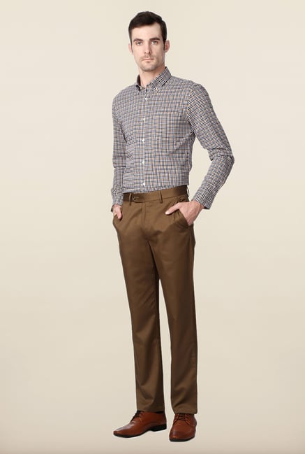 Peter England Khaki Solid Cotton Trouser Peter England Khaki Solid Cotton Trouser