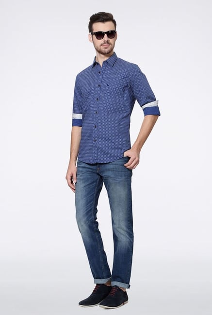 Allen Solly Blue Printed Casual Shirt Allen Solly Blue Printed Casual Shirt