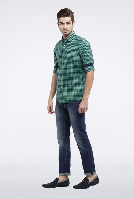 Allen Solly Green & Blue Checks Casual Shirt Allen Solly Green & Blue Checks Casual Shirt
