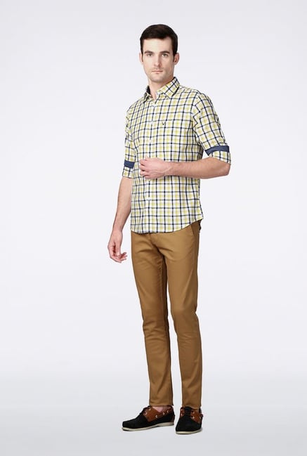 Allen Solly Yellow & Navy Checks Slim fit Casual Shirt Allen Solly Yellow & Navy Checks Slim fit Casual Shirt