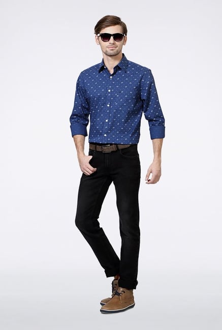 Allen Solly Blue Printed Slim fit Casual Shirt Allen Solly Blue Printed Slim fit Casual Shirt