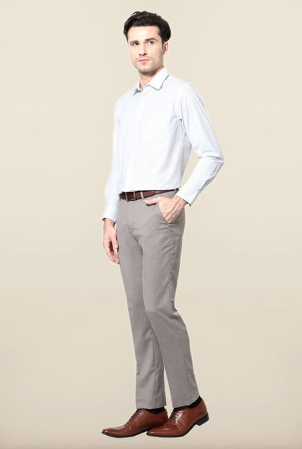 Peter England Grey Solid Slim Fit Trouser Peter England Grey Solid Slim Fit Trouser