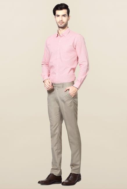 Peter England Beige Solid Trouser Peter England Beige Solid Trouser