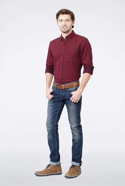 Allen Solly Red & Navy Checks Casual Shirt Allen Solly Red & Navy Checks Casual Shirt