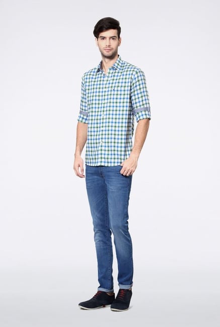 Allen Solly Blue & Green Checks Slim fit Casual Shirt Allen Solly Blue & Green Checks Slim fit Casual Shirt