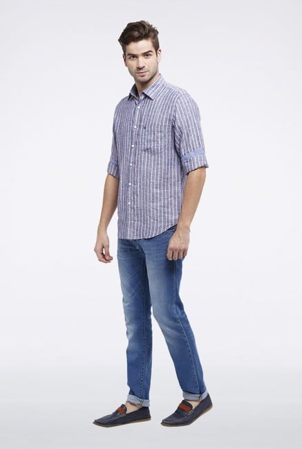 Allen Solly Blue Striped Slim fit Casual Shirt Allen Solly Blue Striped Slim fit Casual Shirt