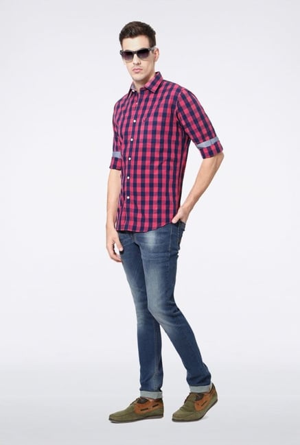 Allen Solly Pink & Navy Checks Casual Shirt Allen Solly Pink & Navy Checks Casual Shirt