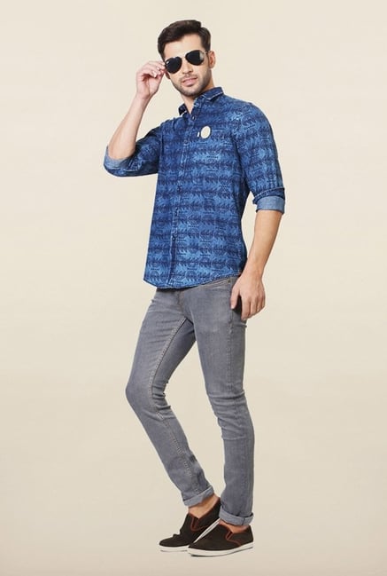 Allen Solly Blue Printed Casual Shirt Allen Solly Blue Printed Casual Shirt