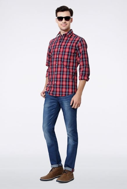Allen Solly Red Checks Slim fit Casual Shirt Allen Solly Red Checks Slim fit Casual Shirt