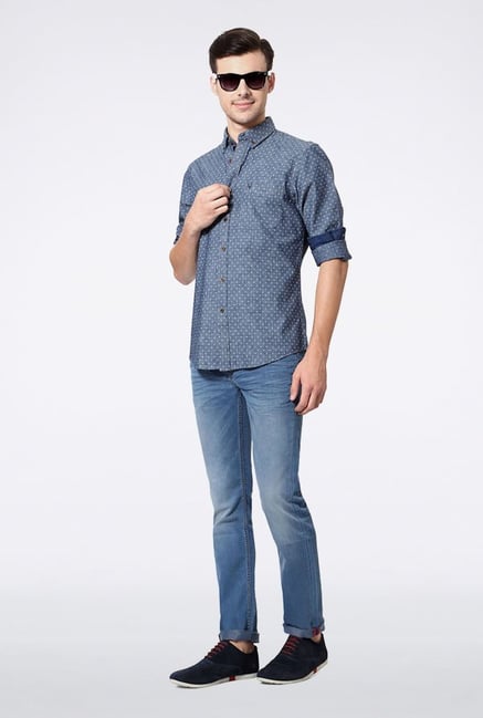 Allen Solly Blue Polka Dot Casual Shirt Allen Solly Blue Polka Dot Casual Shirt