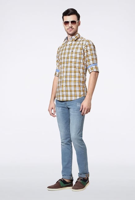Allen Solly Yellow & White Checks Casual Shirt Allen Solly Yellow & White Checks Casual Shirt