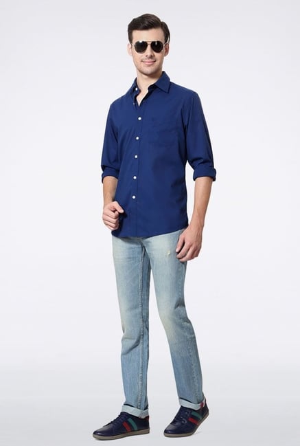 Allen Solly Dark Blue Solid Casual Shirt Allen Solly Dark Blue Solid Casual Shirt