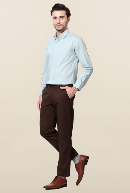 Peter England Brown Solid Cotton Trouser Peter England Brown Solid Cotton Trouser
