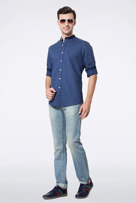 Allen Solly Blue Printed Slim fit Casual Shirt Allen Solly Blue Printed Slim fit Casual Shirt