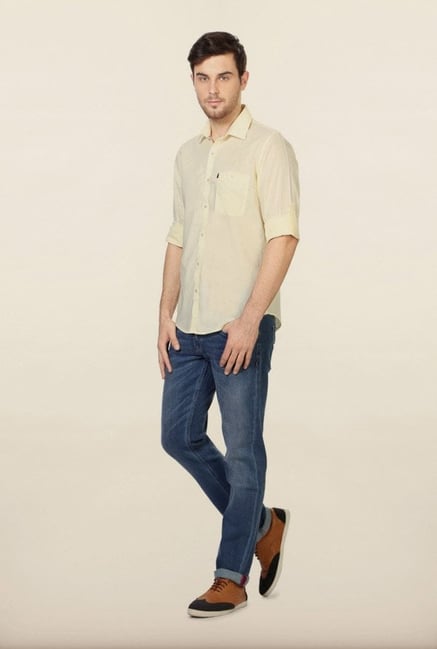 Peter England Yellow Solid Slim fit Casual Shirt Peter England Yellow Solid Slim fit Casual Shirt