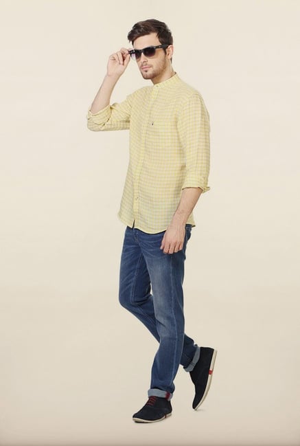 Allen Solly Yellow Checks Slim fit Casual Shirt Allen Solly Yellow Checks Slim fit Casual Shirt