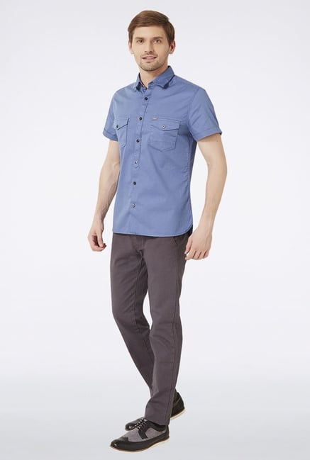 Peter England Blue Solid Slim fit Casual Shirt Peter England Blue Solid Slim fit Casual Shirt
