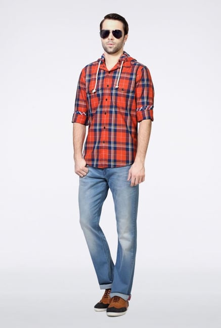Allen Solly Orange & Blue Checks Casual Shirt Allen Solly Orange & Blue Checks Casual Shirt