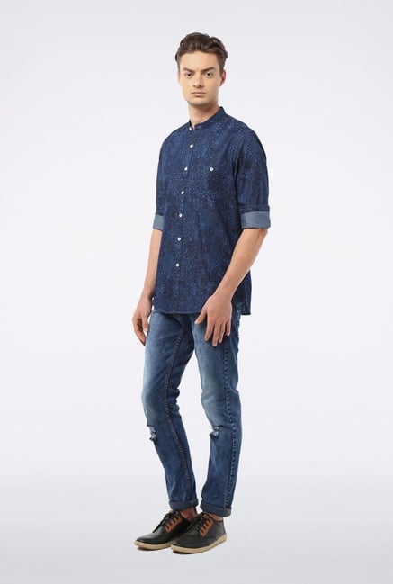 Allen Solly Blue Printed Casual Shirt Allen Solly Blue Printed Casual Shirt